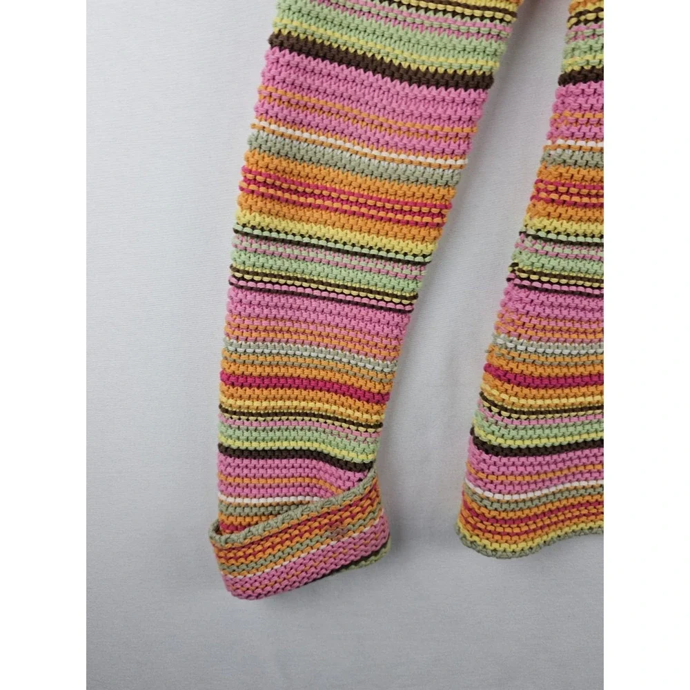 Vintage GAP Kids‎ Crochet Knitted Rainbow Button Up Jacket Hoodie Girls XL 2005